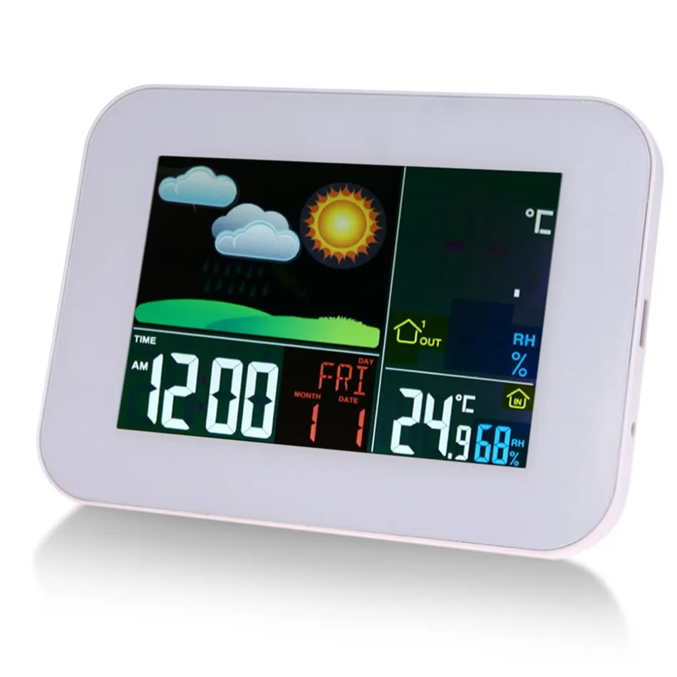 TS-A98 Color Screen Barometer Wireless Indoor and Outdoor Temperature And Humidity Meter with Clock Function