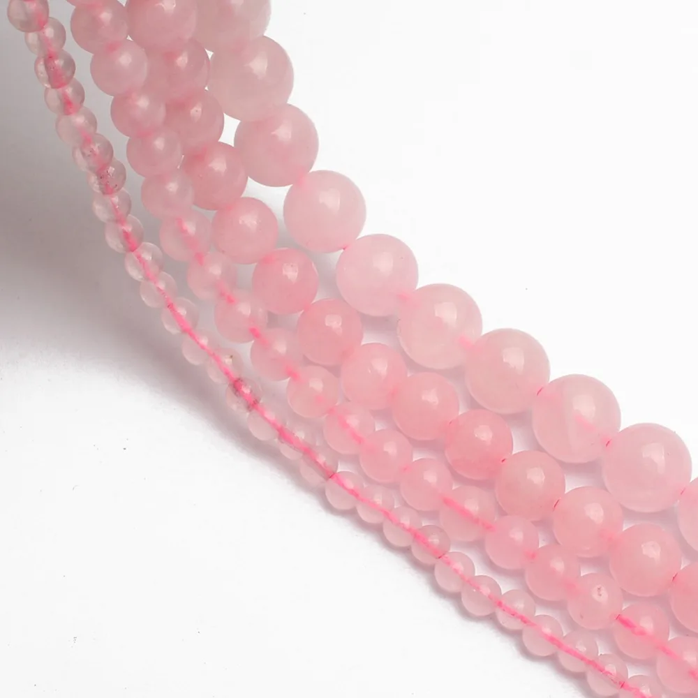 Natural Rose Pink Quartzs Crystal Stone Beads Round Loose Beads For Jewelry Making DIY Charm Bracelet 15\