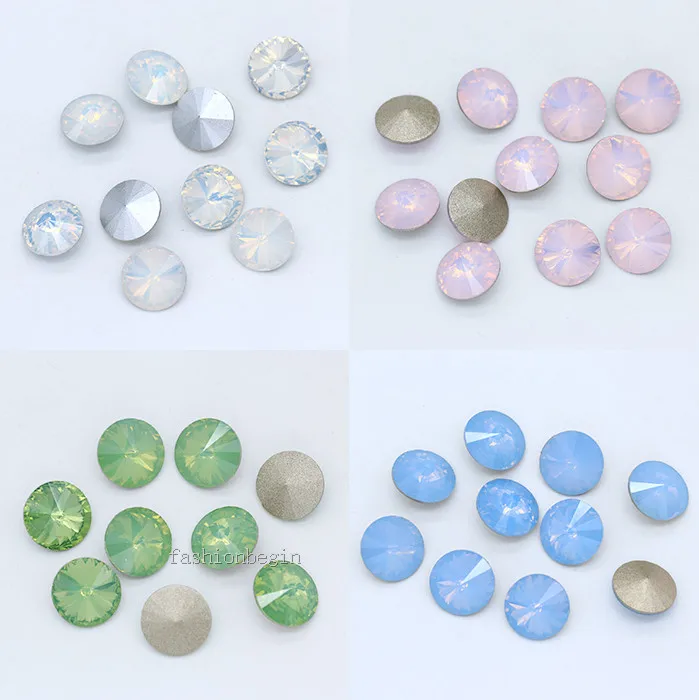 8-18mm opal color point back faceted Fancy stone round rivoli foiled crystal rhinestone Nail Art Decoration Jewelry making Beads