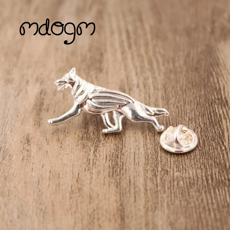 Mdogm German Shepherd Dog Animal Brooches And Pins  Suit Cute Metal Small Father Collar Badges Gift For Male Men B060