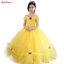 POSH DREAM Beauty and The Beast Tutu Dress for Birthday Party Belle Princess Tutu Dress Yellow Gold Belle Princess Girls Clothes