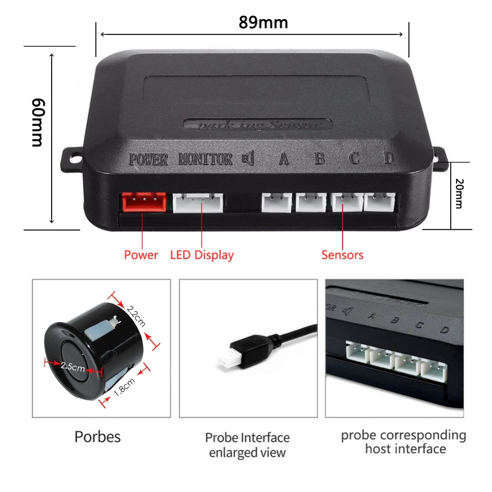 Car Auto Led Parking Sensor Parktronic Display 4 Sensors Reverse Backup Assistance Radar Detector Light Heart Monitor System