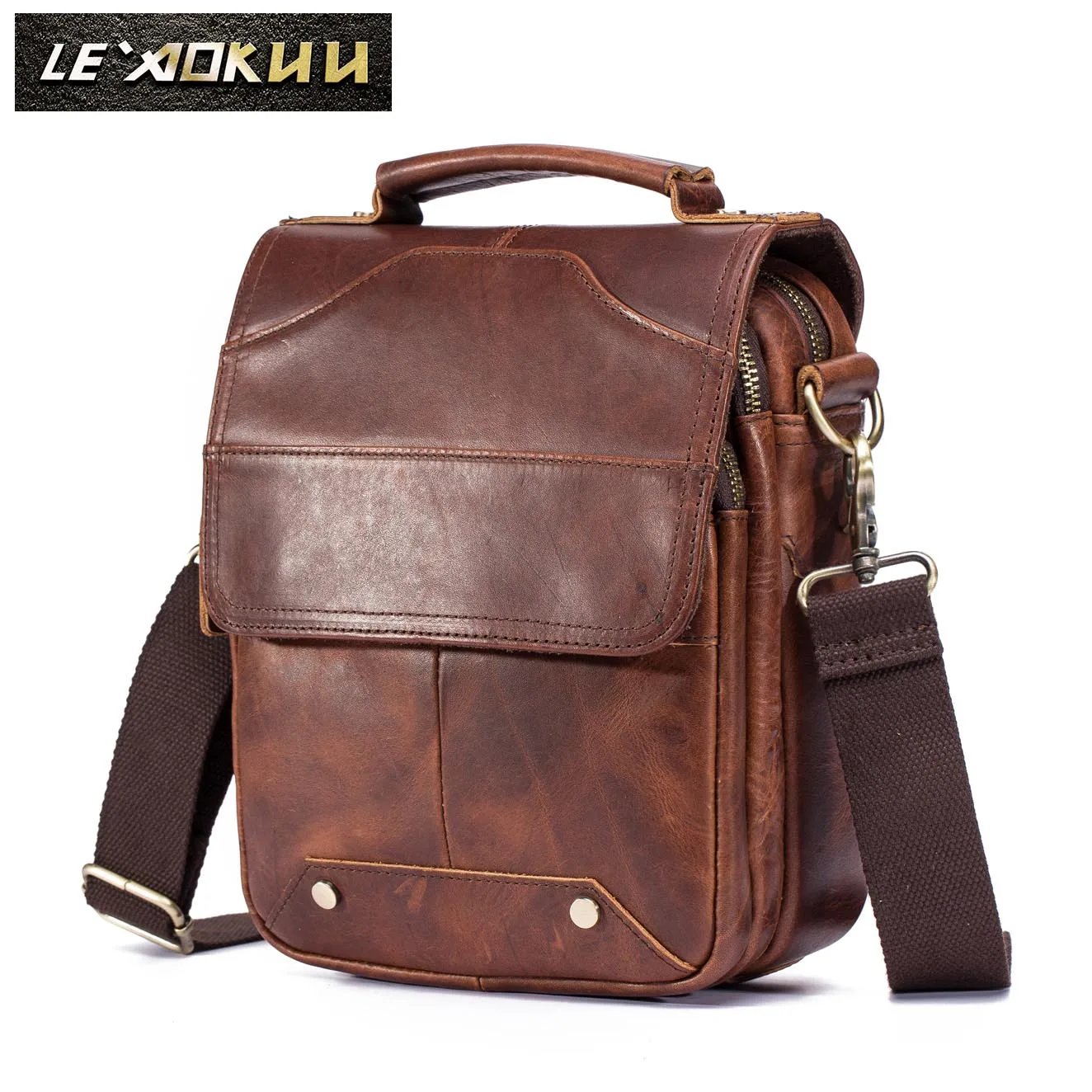 Quality Original Leather Male Casual Shoulder Messenger bag Cowhide Fashion Cross-body Bag 8\