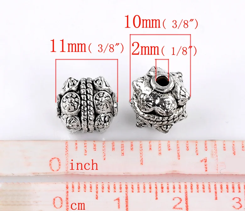 Doreen Box hot-  Charm Beads Pettern Carved Silver Color 11x10mm,20PCs (B22203)