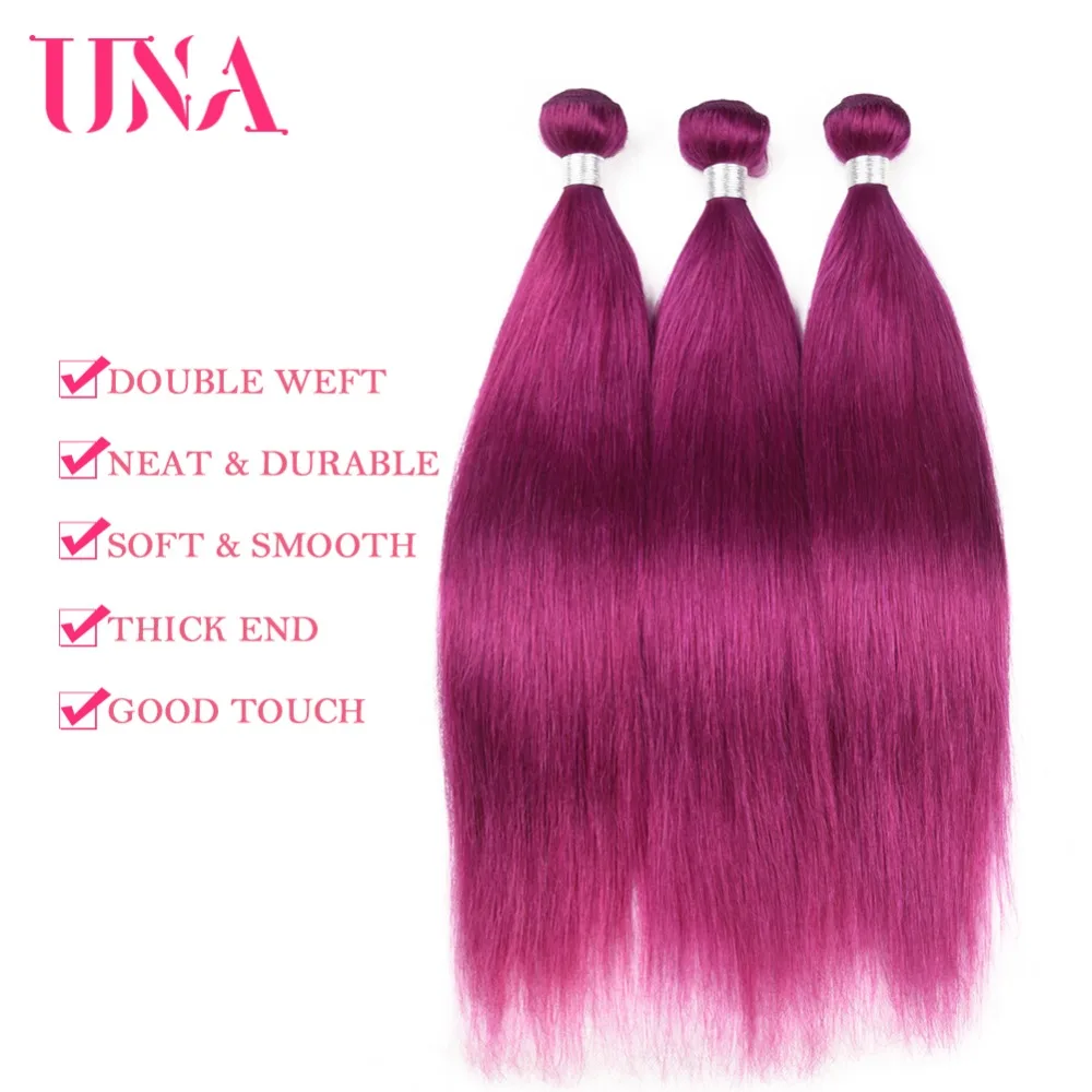 UNA HUMAN HAIR Pre-Colored #Purple Peruvian Straight Hair 3 Bundles Deal 100% Human Hair Bundles Remy Hair Bundles