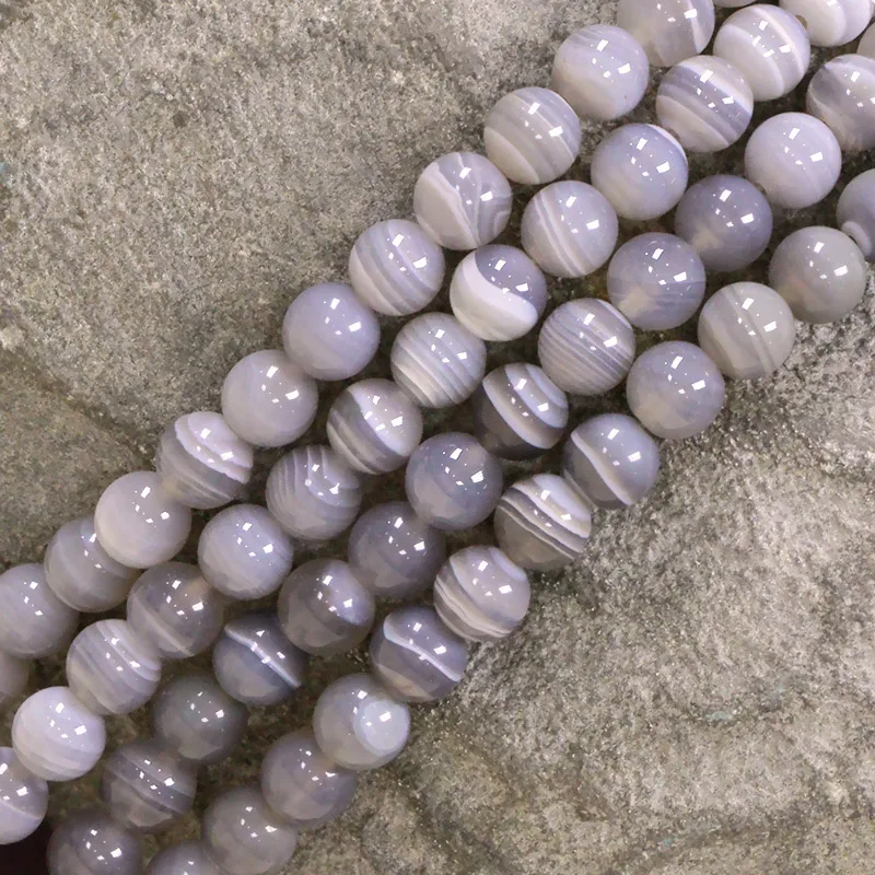 6-12mm Natural Round Gray Agate Banded Agate Stripe Onyx Beads For Jewelry Making Beads 15\'\' Needlework DIY Beads Trinket