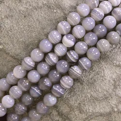 6-12mm Natural Round Gray Agate Banded Agate Stripe Onyx Beads For Jewelry Making Beads 15'' Needlework DIY Beads Trinket