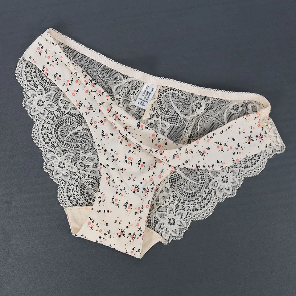 Bragas sin costuras con estampado para mujer, ropa interior Sexy de encaje, calado transparente, lencería femenina de talla grande