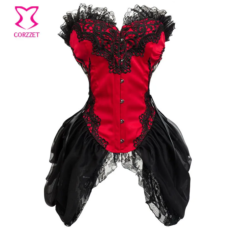 

Red&Black Victorian Lace Skirted Steampunk Corset Dress Waist Trainer Corsets Gothic Clothing Corpetes E Espartilhos Para Festa