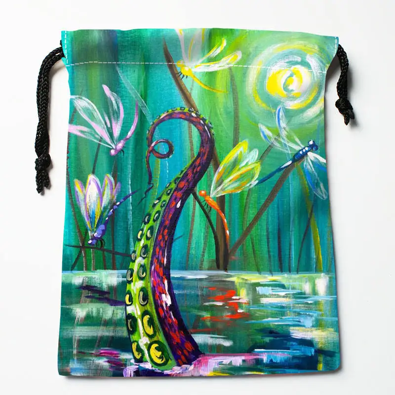 High quality Custom dragonfly paint printing storage bag drawstring bag gift Satin bags 18*22cm Compression Type Bags