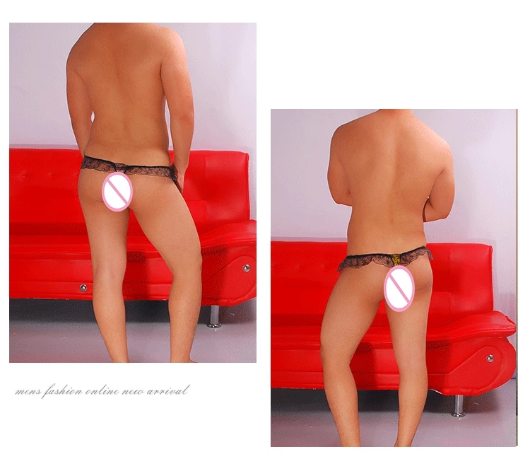 2019 hot Sexy Gay G-string Men\'s Thongs Sissy Hot Lingerie Low Rise Ruffle Lace Bulge Pouch Bikini G-string jockstraps