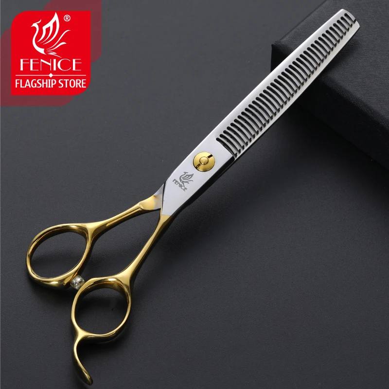 Fenice 6.5 Inch Hond Haar Grooming Schaar Professionele Huisdieren Dunner Snijden Shear Met Zwart/Goud Handvat Japan 440C