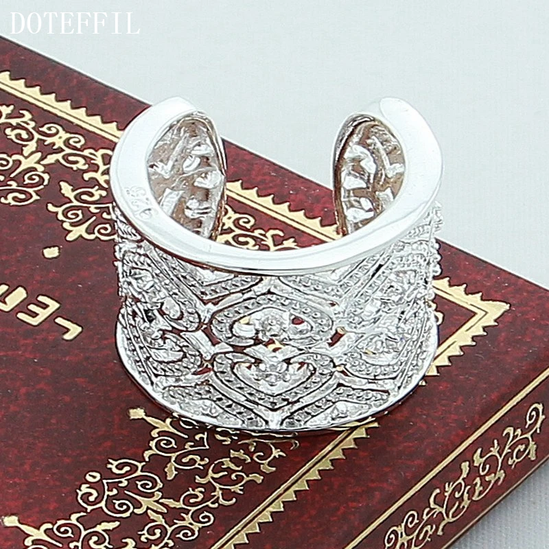 DOTEFFIL 925 Sterling Silver Big Net Weaving Ring For Women Wedding Engagement Party Fashion Charm Jewelry