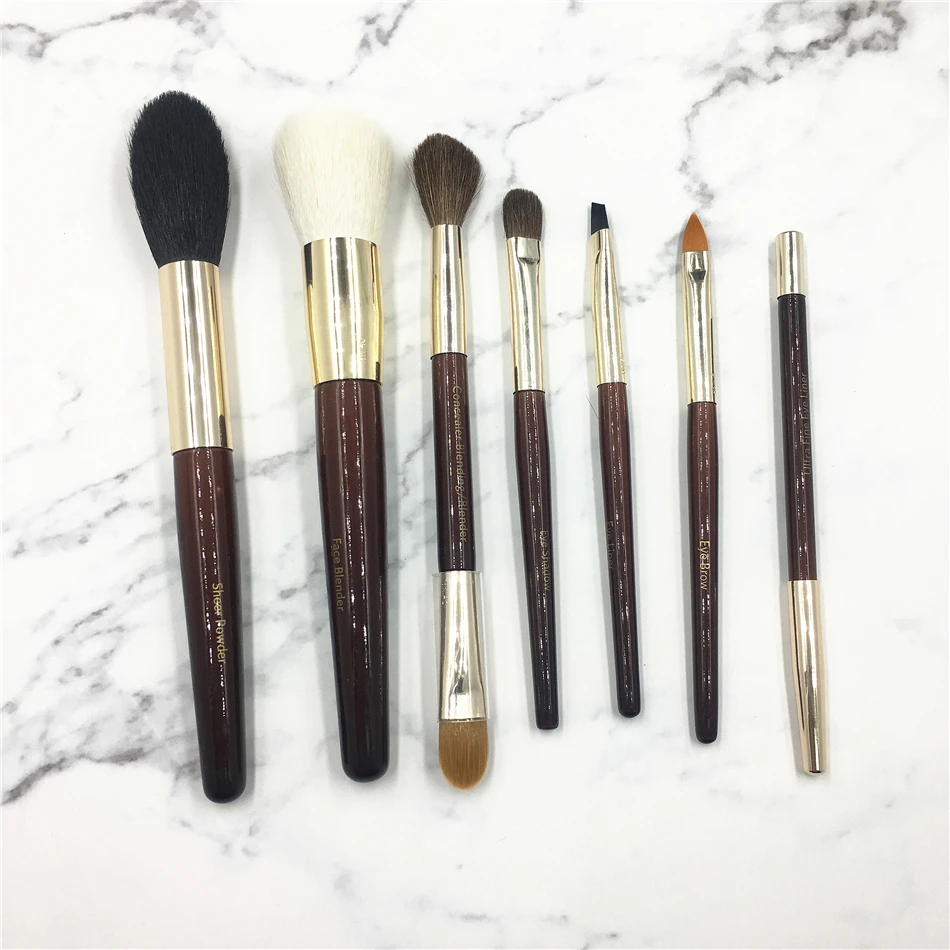 Classic Brown Makeup Brushes 7Pcs/Set Portable Size Soft Natural Goat Horse Hair Make up Brush Kit BB