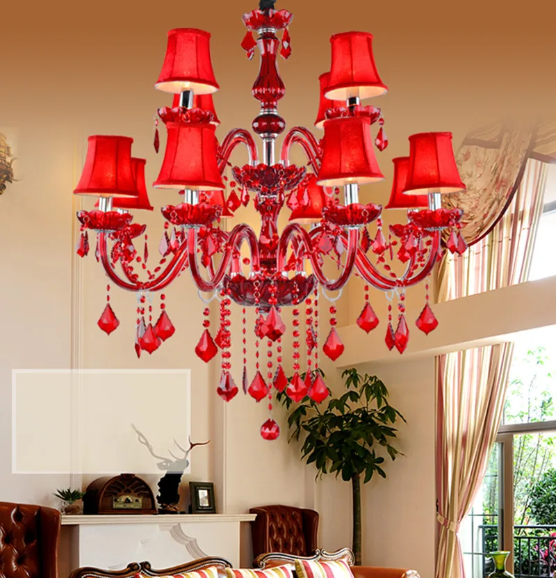 

12-18 pcs red wedding chandelier lighting red lampshade prndant chandelier crystal candelabro Dining Room Living Room lamparas