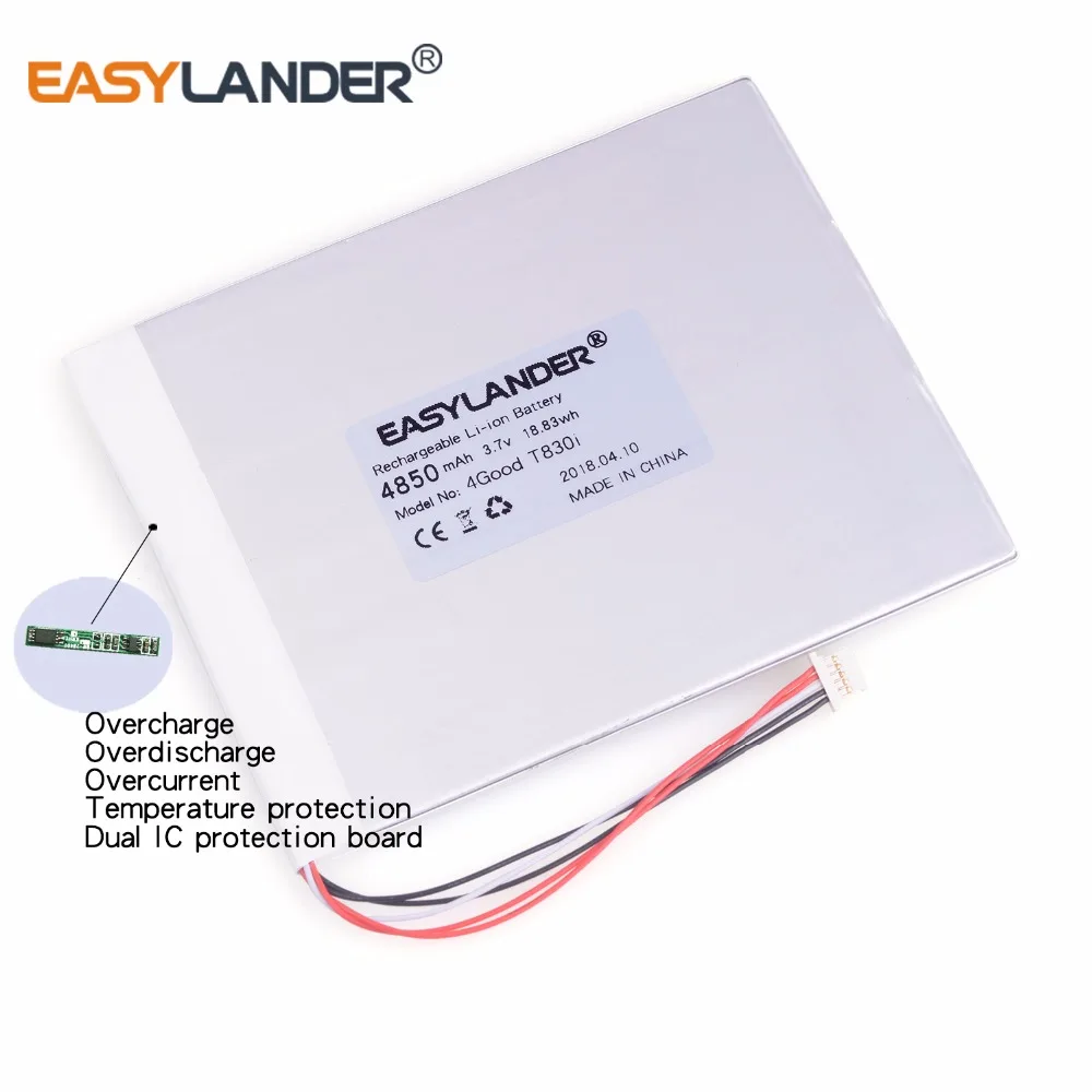 5-wire 3.7V 4850mAh Rechargeable Lithium Li-ion Li Polymer Battery For Tablet PC DVD POWER BANK 4good t830i