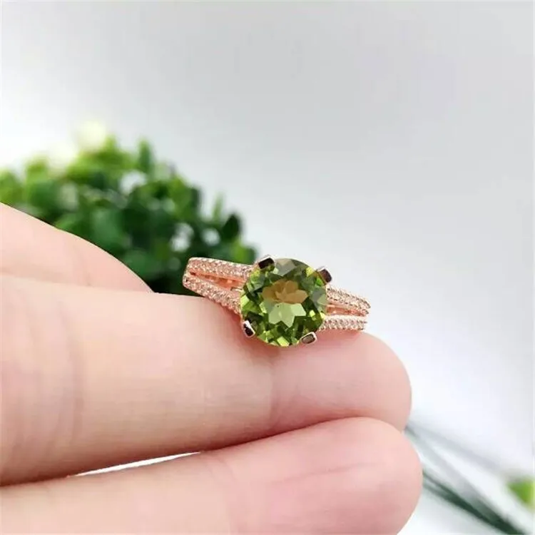 KJJEAXCMY fine jewelry S925 Pure silver inlay natural crystal olive-stone ring jewelry women's style movable ring