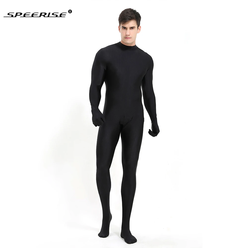 SPEERISE Spandex nero Zentai Full Body Skin tuta attillata Unisex Zentai Suit Body Costume per donna Unitard Lycra Dancewea