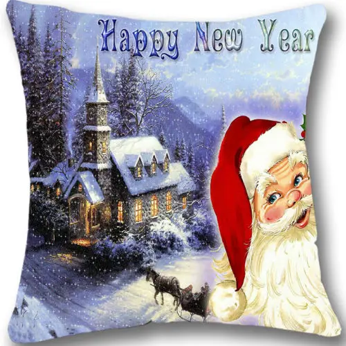 

New Christmas Cushion Cover Christmas Santa Happy New Year Throw Pillows Cases Xmas Decoration Gift Santa Claus 18" Two Sides