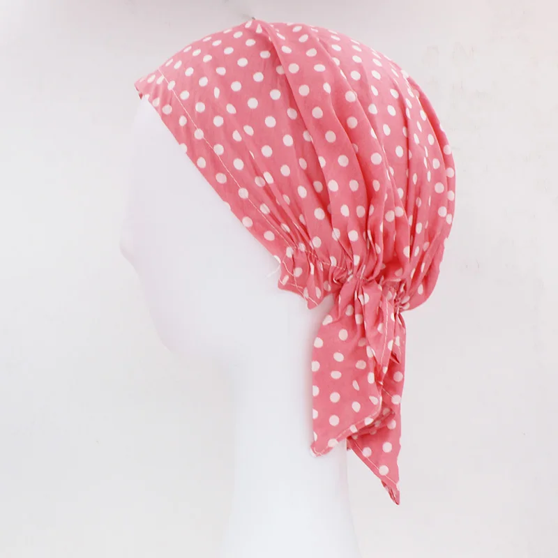 ALTOBEFUN Dots Women Bandanas Lady Rural Caps Girl Hip-hop Stretchy Turban Cap Female Headwear Chemo Hat Polyester BD006