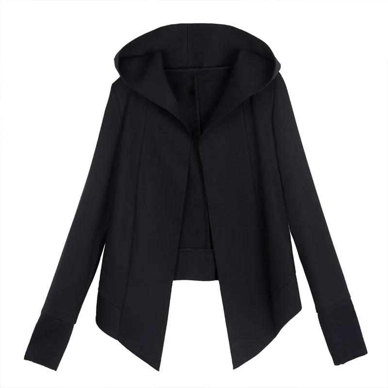 Dark Witch Irregular Hoodies Women Sweatshirts Long Sleeve BF Hoodied Cape Coat Black Gothic Big Size Zip-Up Solid Top