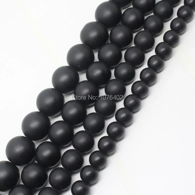 Mini. order is $7!4-14mm Natural Dull Polish Black Stone Onyx Round Spacer Loose Beads 15