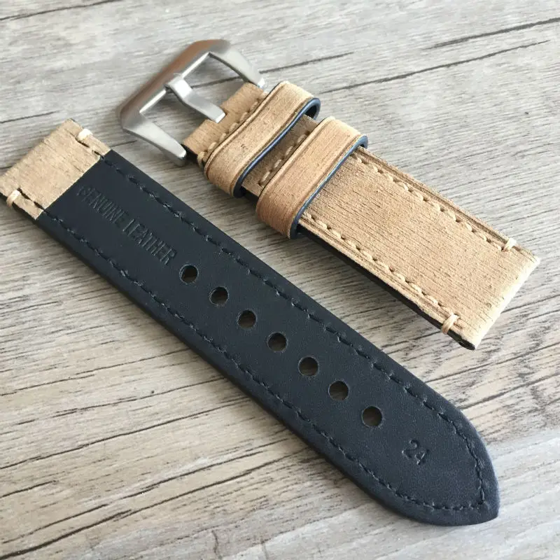 High Quality Genuine Leather Watch bands 20mm 22mm 24mm 26mm Yellow Mens Scrub Strap For Panerai free delivery luxury Strap image 3