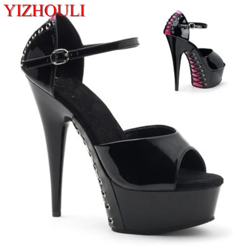 6 inch Pointed Stiletto high heels Open Toe Cross bandage womens 15cm high heel sandals platform pole dance shoes