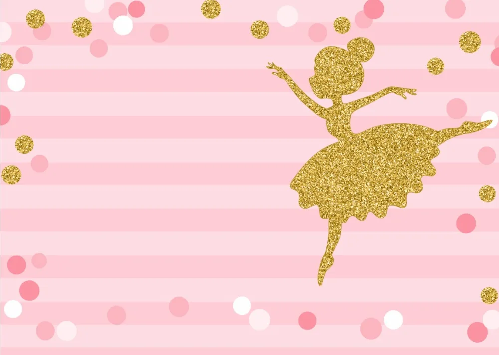 7x5FT Pink Stripes Carnival Confetti Gold Ballerina Princess Party Custom Photo Studio Backdrop Background Vinyl 220cm x 150cm