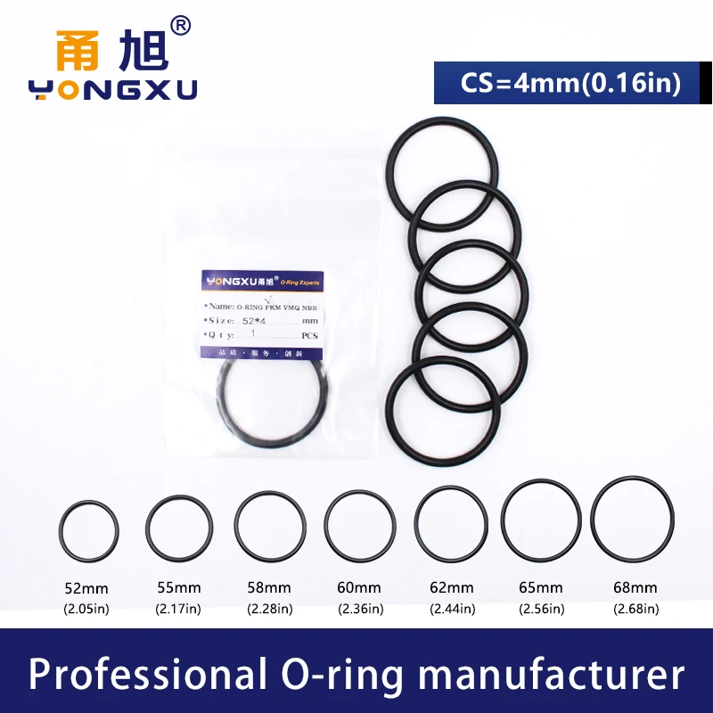 Rubber Ring Black FKM fluororubber O-ring Seal CS4mm OD52/55/58/60/62/65/68*4mm ORing Seal Gasket Oil Sealing Washer