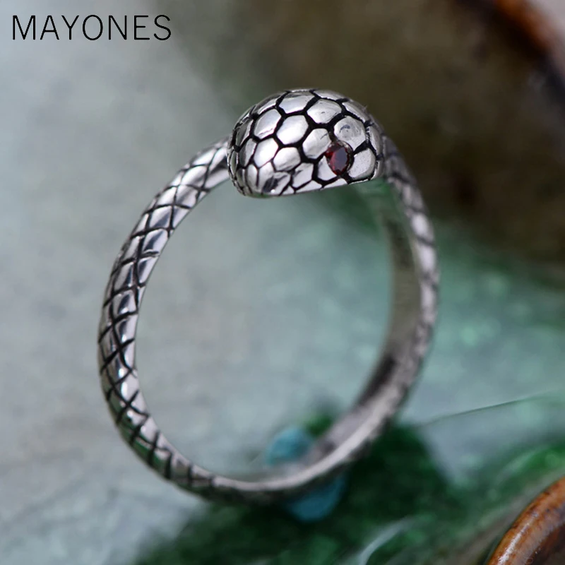 MAYONES Real 925 Sterling Silver Rings For Women Snake Ring Vintage Punk Opening Personality Anel Feminino Animal Jewelry