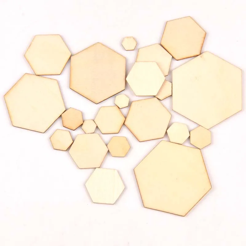 50pcs hexagon pattern Natural wooden Scrapbooking Carft for Home decoration diy Handmade handcraft 10/20/30/40/50mm MT2132