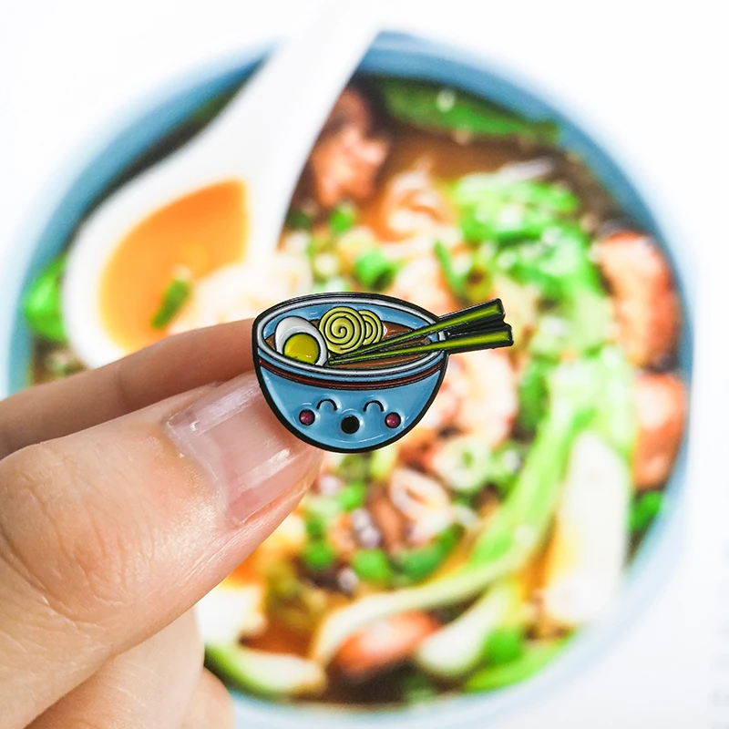 Cartoon Mini Ramen Japanese noodles Enamel Pin Cute Bowl Chopsticks Brooches Denim Shirt Collar Lapel Pins Badge Jewelry Gifts