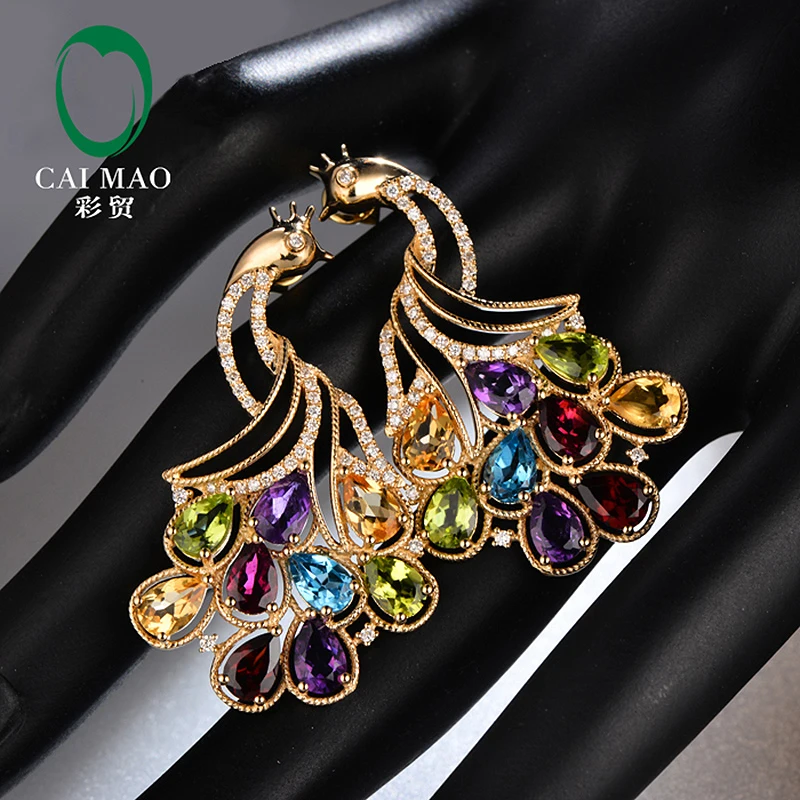 

Caimao Colorful 4x6mm Natural Tourmaline Topaz Amethyst Citrine Peridot Garnet 14k Yellow gold Natural Diamond Earrings Studs