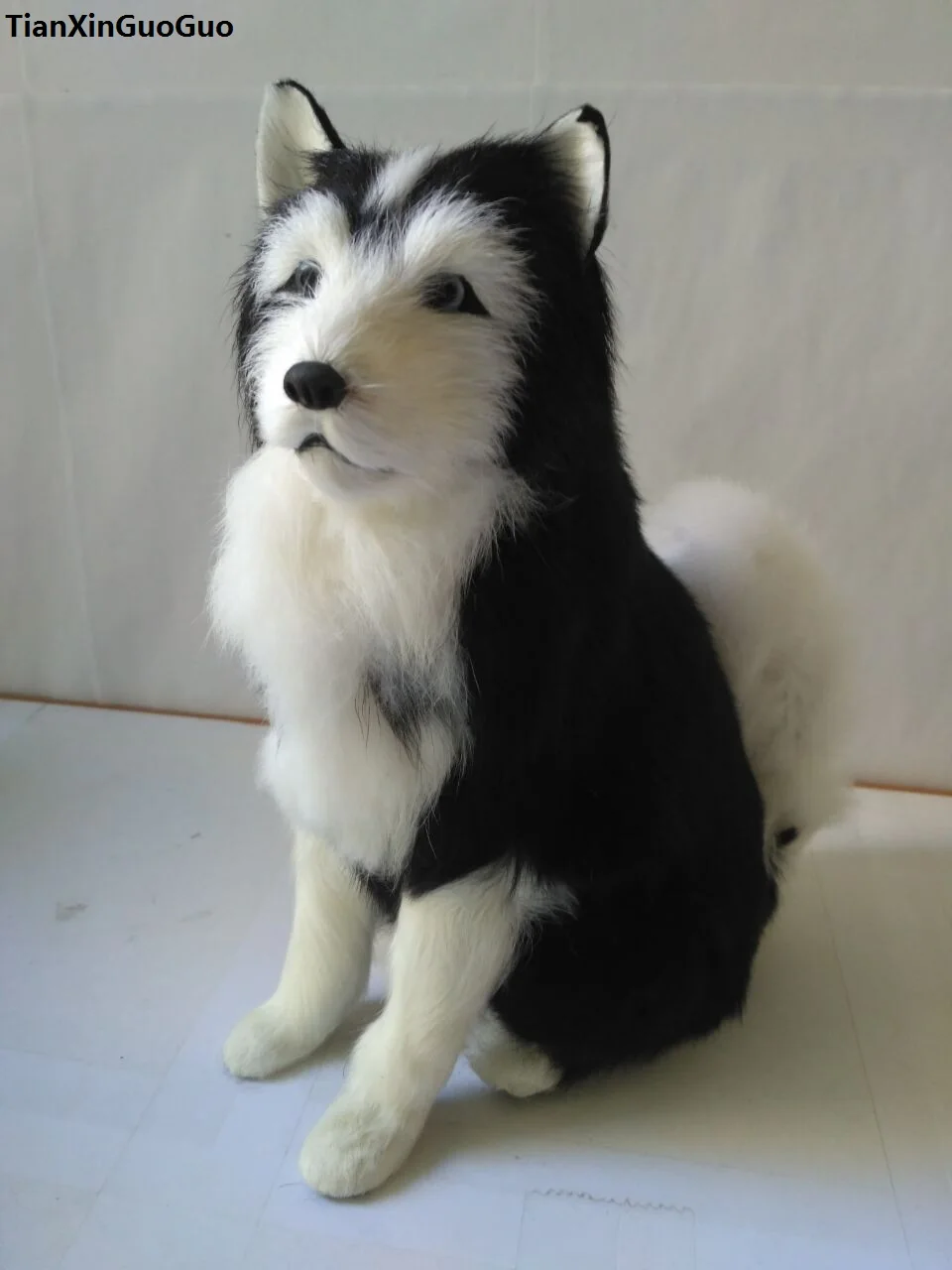 large 24x10x26cm simulation squatting husky hard model plastic&furs black husky prop,home decoration toy gift s1844