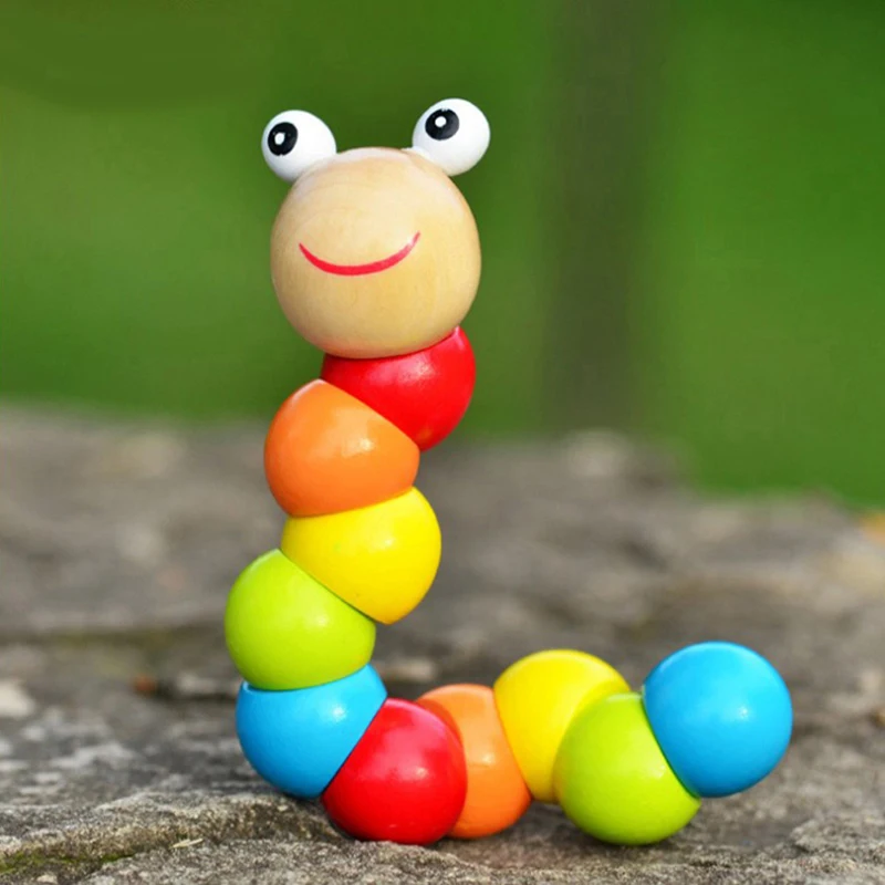 Cute Twist Caterpillar Wooden Deformable Toy Cartoon Multicolor Carpenter Worm Figure Kids Color Cognition LearningToy