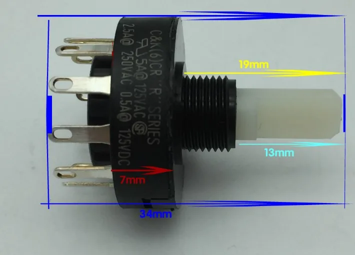 [VK] C&K ORIGINAL R20407RR03Q band switch 2 knife 4 gear switch rotation switch axis 19MM 5A 125VAC 2.5A 250VAC 0.5A