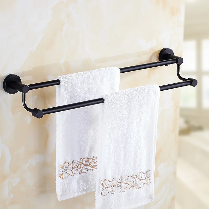 Tuqiu Towel Holder Wall Mounted Double Towel Bar stainless steel towel rack black toilet towel hanger for family or hotel