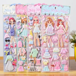 8sheets Stickers kawaii sticker book Laptop dress up Lovely Girls 3D stickers kids toys pegatinas for children girl gifts