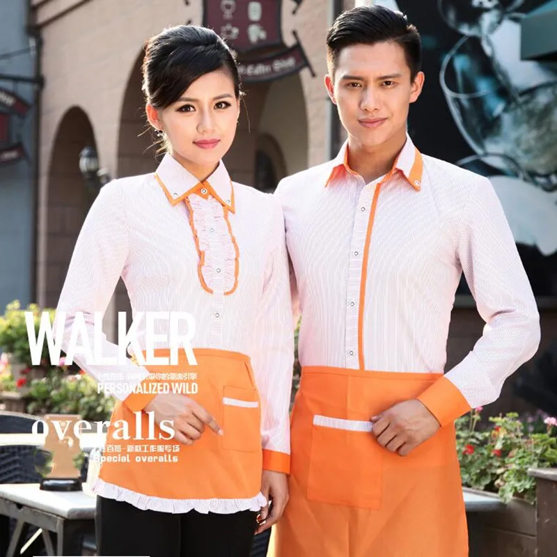 Hotel Working Clothes Women's Catering Uniform Shirts Tea House Restaurant Cafe Hot Pot Long Sleeve Waiter Men Overalls H2373