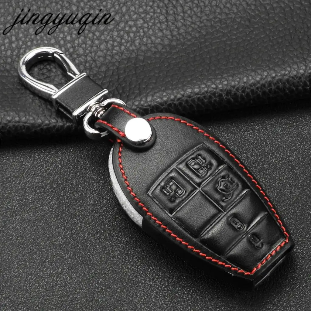 jingyuqin Leather Smart Fob Remote Key Cover for Chrysler Town & Country D-odge Grand Caravan Smart Keyless Case Fob 6BTN