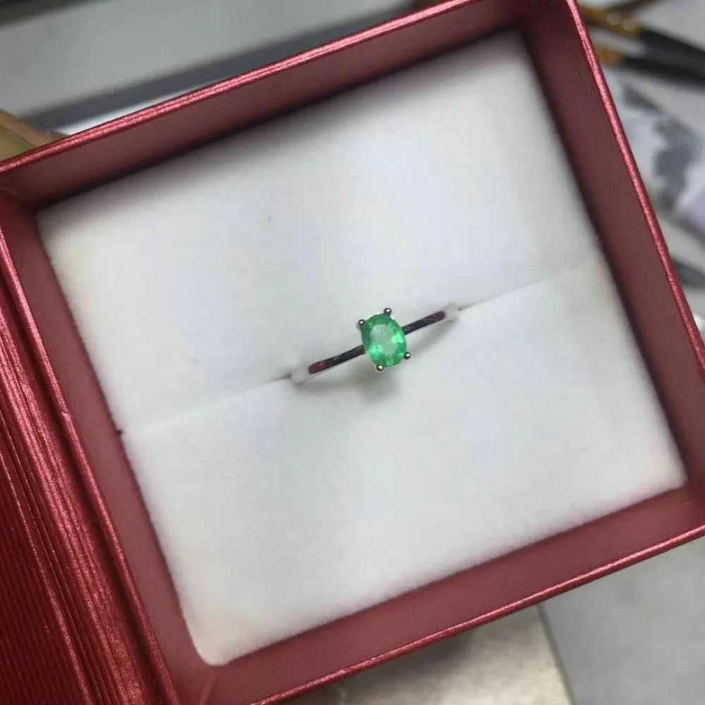 

emerald ring simple design solid 925 silver emerald ring 4mm*5mm natural emerald jewelry romantic valentine day gift