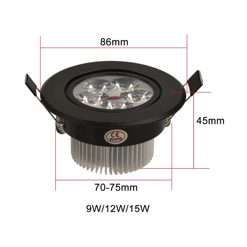 9W 12W 15W black downlights led Spot Light dimmable 110V 220V