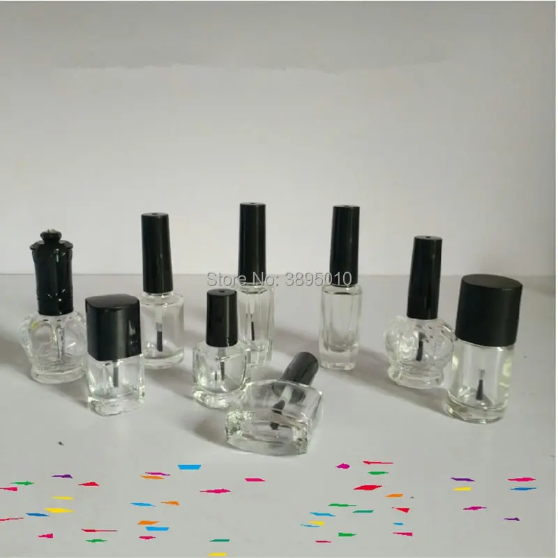 5ml 8ml 15ml Transparent Empty Glass Nail Polish Bottle Cylindrical Square Glass Bank With Brush F1070