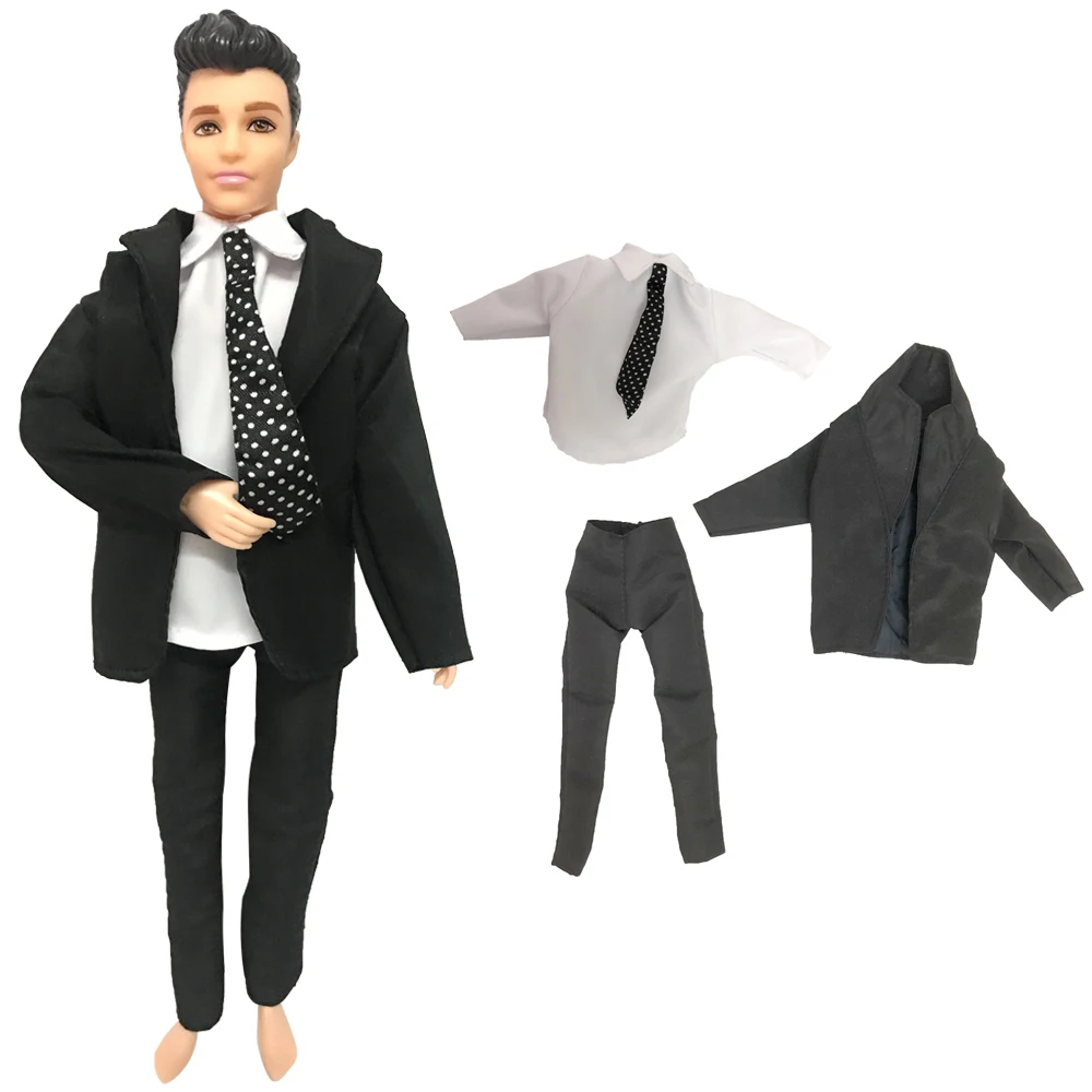 NK  1 Set Prince Formal Business Clothes For 1/6 Male Doll  Dolls Accessories Suit Tuxedo Black Outfit  Trousers Point Tie Dress