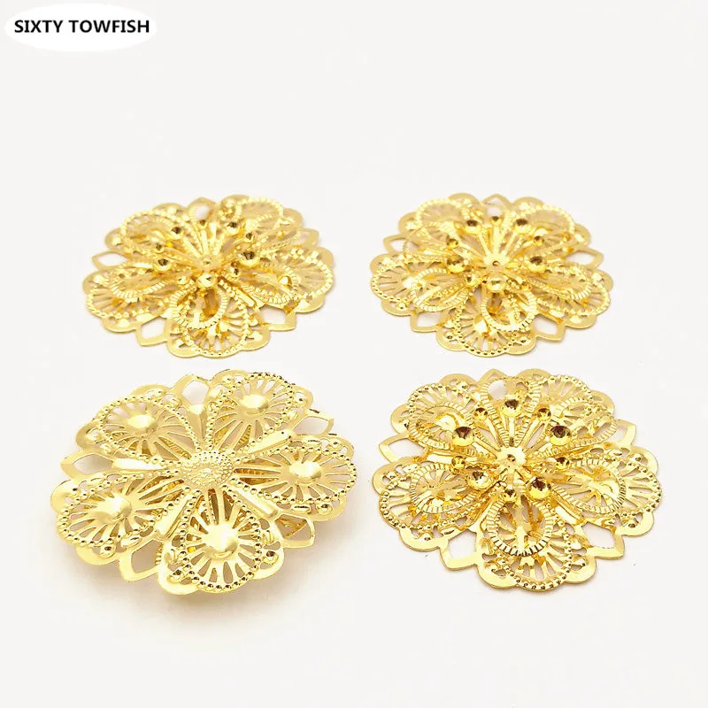 10 Pieces 45mm Gold color Metal Filigree Flowers Slice Rose stereoscopic Spacers Settings DIY Components Jewelry Findings