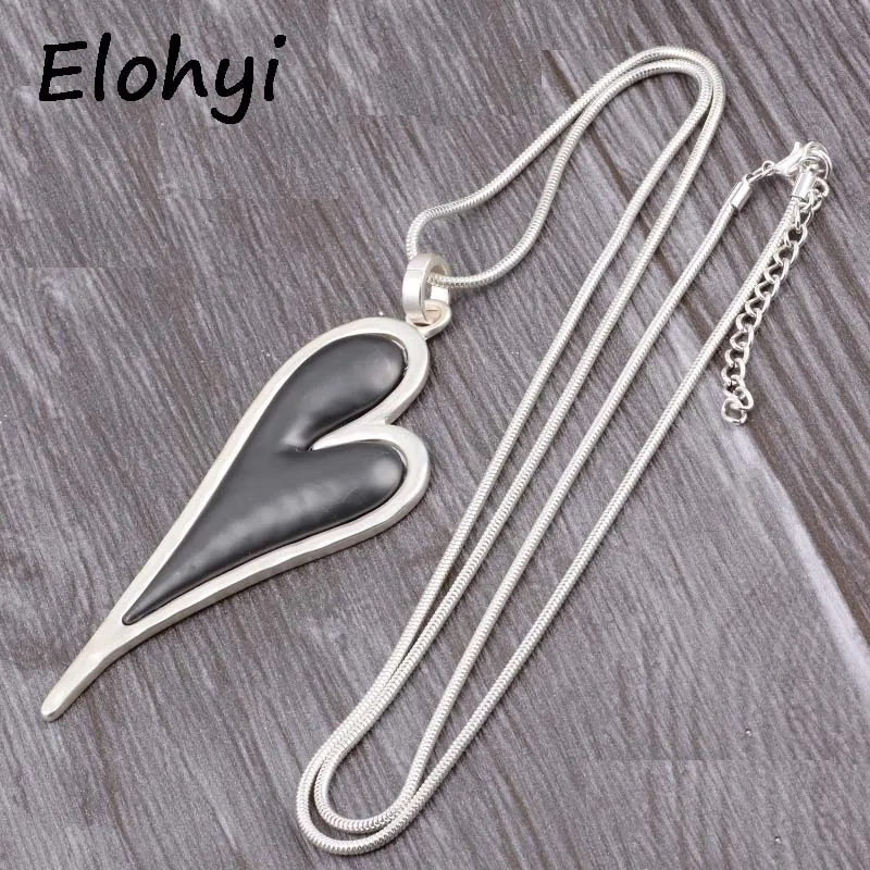 ELOYHI Big Heart Double Color Plate Long Snake Chain Pendants Sweater Chain Top Quality For Women Trendy Neckalce&Pendants Gift