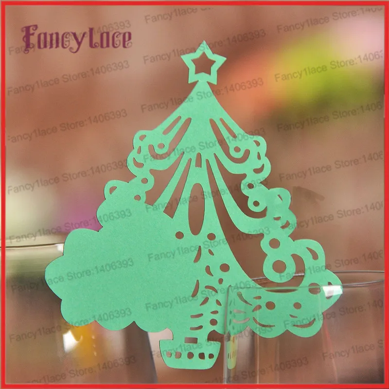 Free Shipping 60pcs Chrismas Tree Table Mark Wine Glass Card Butterfly Name Place Cards Laser cut Pearl Paper Card Party Favor