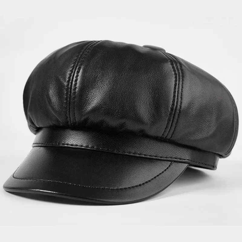 Spring Autumn Genuine Leather Beret Hat Female Sheepskin British Fashion Cap Women Recreational All-match Painter\'s Caps H261