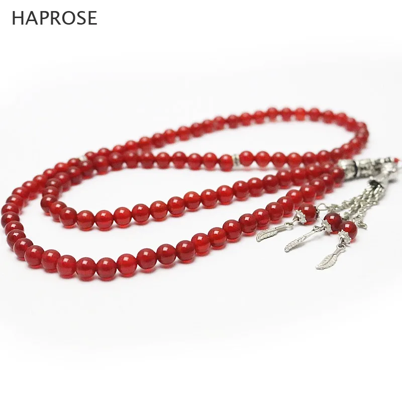 Fashion necklace red agate necklace Round Shape Prayer 99 beads Islamic Muslim tasbih Allah Rosary Natural agate free shipping